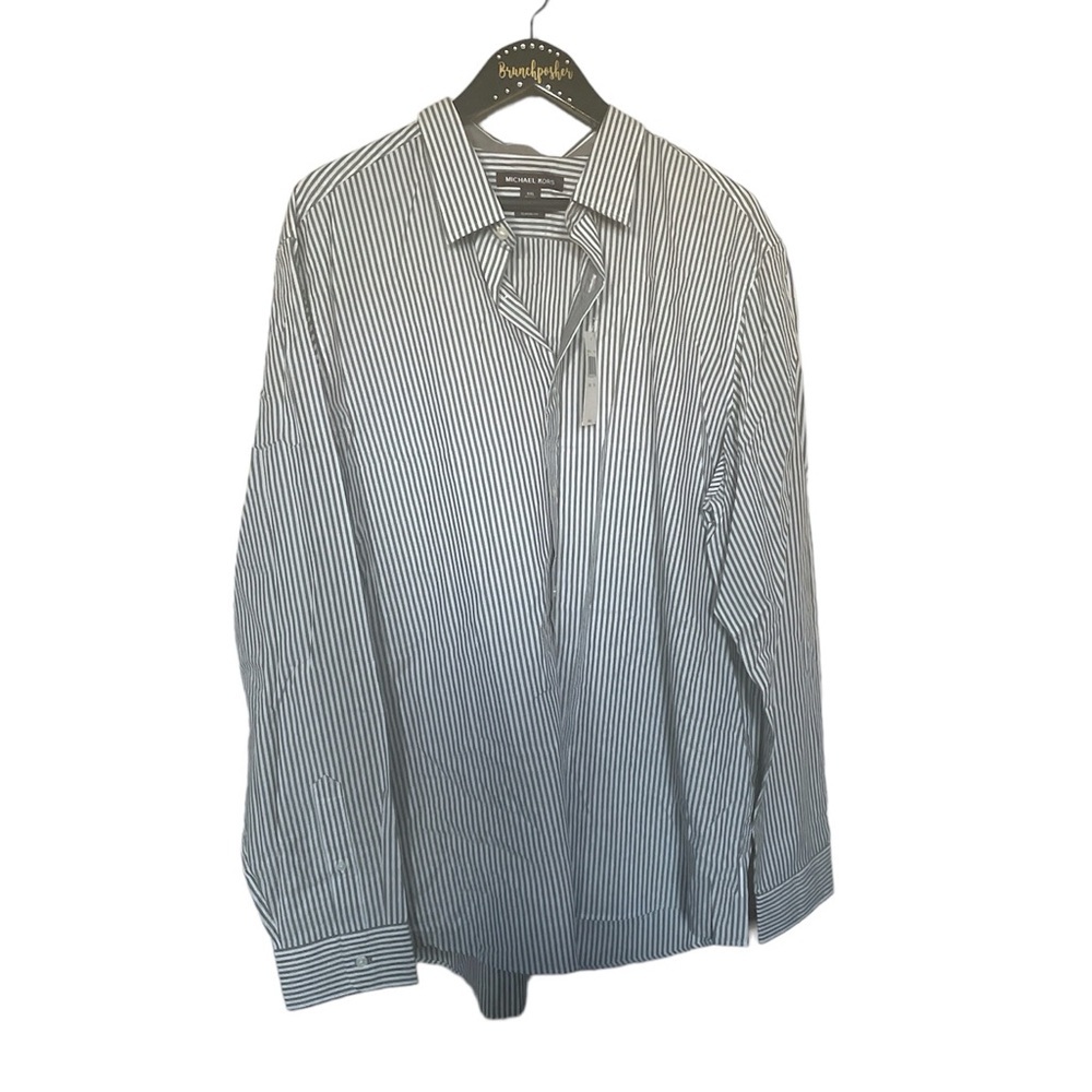 Michael Kors Classic Fit Olive Green Striped Button Down Shirt